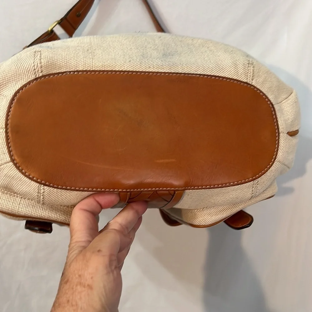 Cole Haan Vintage Stylish Tan Leather Cream Canvas Women's Bag Satchel Weekender